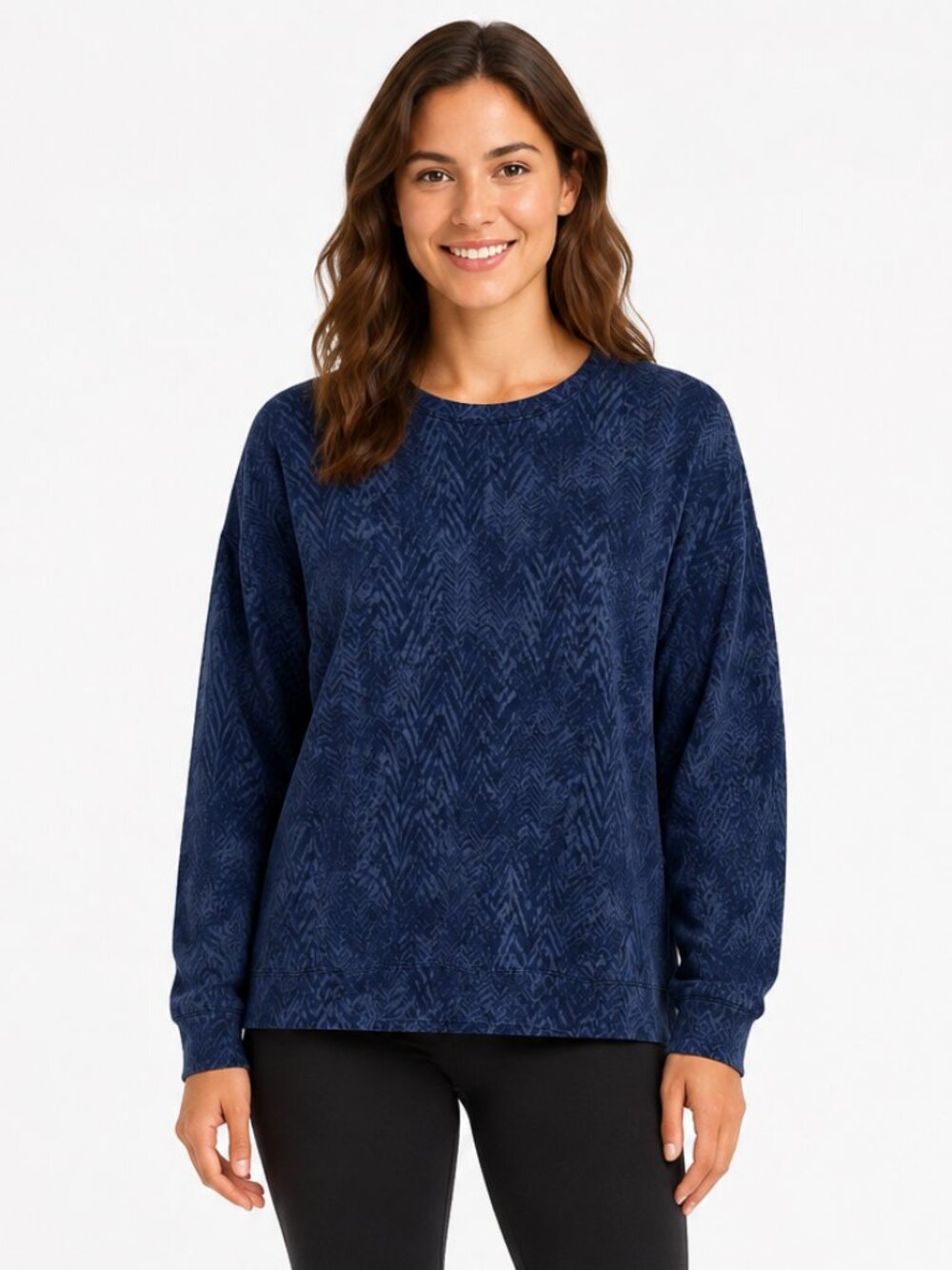 Athleta Navy Abstract Print Soft Crewneck Sweatshirt Women’s Small